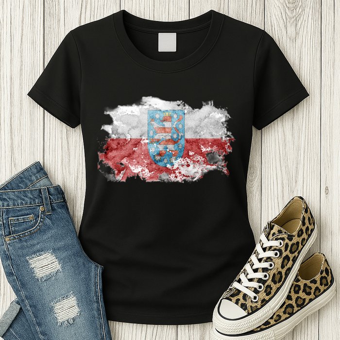 Geremany Thuringia Watercolor Painted State Flag Womens T-Shirt