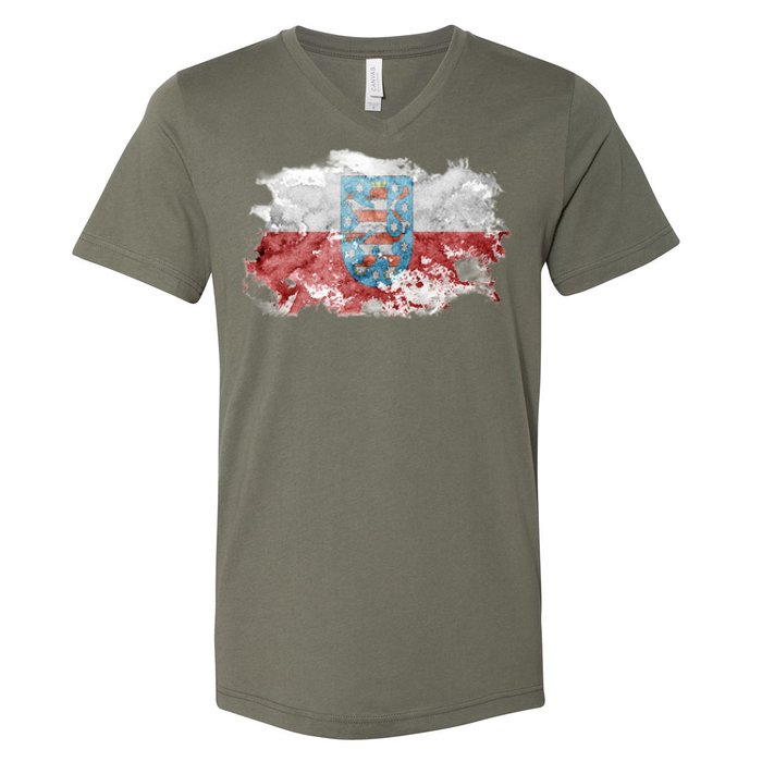 Geremany Thuringia Watercolor Painted State Flag V-Neck T-Shirt