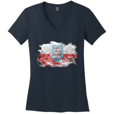 Geremany Thuringia Watercolor Painted State Flag Women's V-Neck T-Shirt