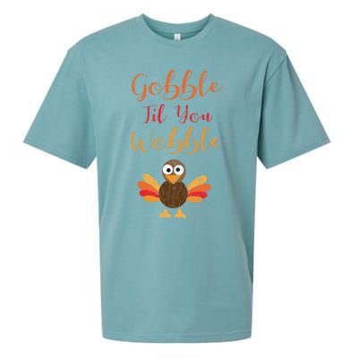 Gobble Till You Wobble Funny Thanksgiving Turkey Graphic Gift Sueded Cloud Jersey T-Shirt