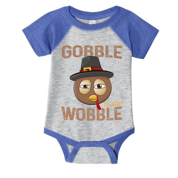 Gobble Til You Wobble Funny Tired Eyes Pilgrim Turkey Face Gift Infant Baby Jersey Bodysuit