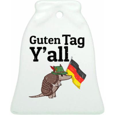 Guten Tag Yall Texas Armadillo German Flag Hat Ceramic Bell Ornament