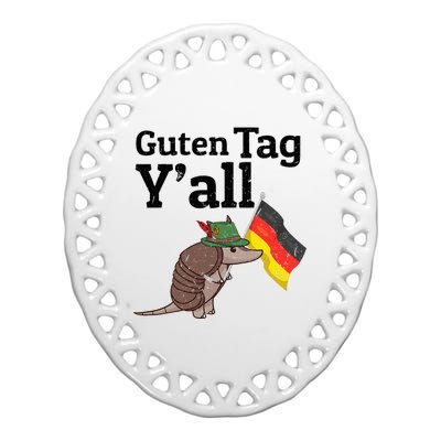 Guten Tag Yall Texas Armadillo German Flag Hat Ceramic Oval Ornament