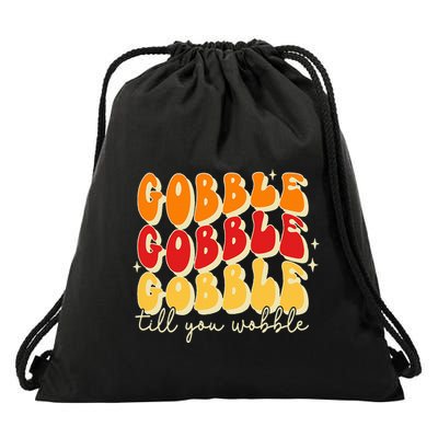 Gobble Till You Wobble Thanksgiving Retro Drawstring Bag