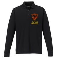 Gobble Til You Wobble Dabbing Turkey Thanksgiving Day Gift Performance Long Sleeve Polo