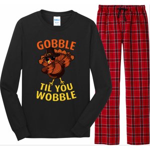 Gobble Til You Wobble Dabbing Turkey Thanksgiving Day Gift Long Sleeve Pajama Set