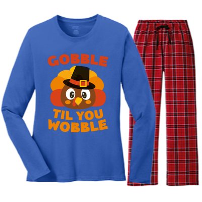 Gobble Til You Wobble Meaningful Gift Thanksgiving Day Cute Gift Funny Gift Women's Long Sleeve Flannel Pajama Set 