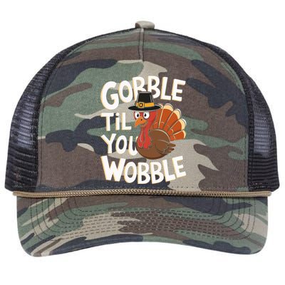 Gobble Til You Wobble Gobble Gobble Thanksgiving Day Retro Rope Trucker Hat Cap