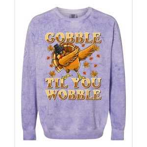 Gobble Til You Wobble Dabbing Turkey Thanksgiving Colorblast Crewneck Sweatshirt