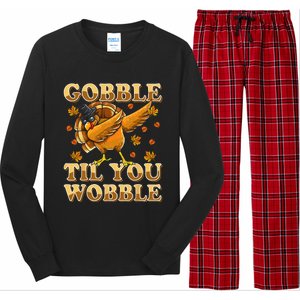 Gobble Til You Wobble Dabbing Turkey Thanksgiving Long Sleeve Pajama Set