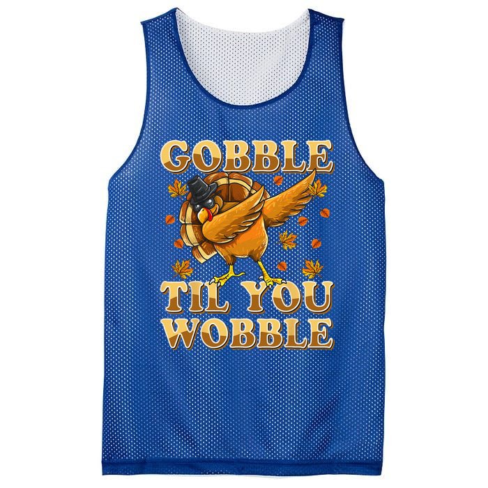 Gobble Til You Wobble Dabbing Turkey Thanksgiving Mesh Reversible Basketball Jersey Tank