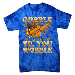 Gobble Til You Wobble Dabbing Turkey Thanksgiving Tie-Dye T-Shirt