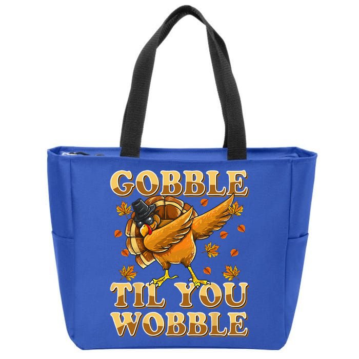 Gobble Til You Wobble Dabbing Turkey Thanksgiving Zip Tote Bag