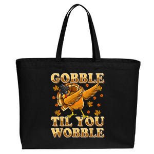 Gobble Til You Wobble Dabbing Turkey Thanksgiving Cotton Canvas Jumbo Tote