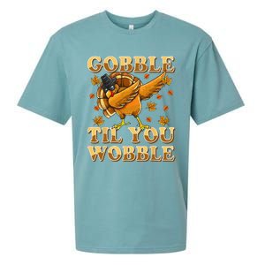 Gobble Til You Wobble Dabbing Turkey Thanksgiving Sueded Cloud Jersey T-Shirt