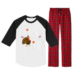 Gobble Till You Wobble Dabbing Turkey Family Thanksgiving Meaningful Gift Raglan Sleeve Pajama Set