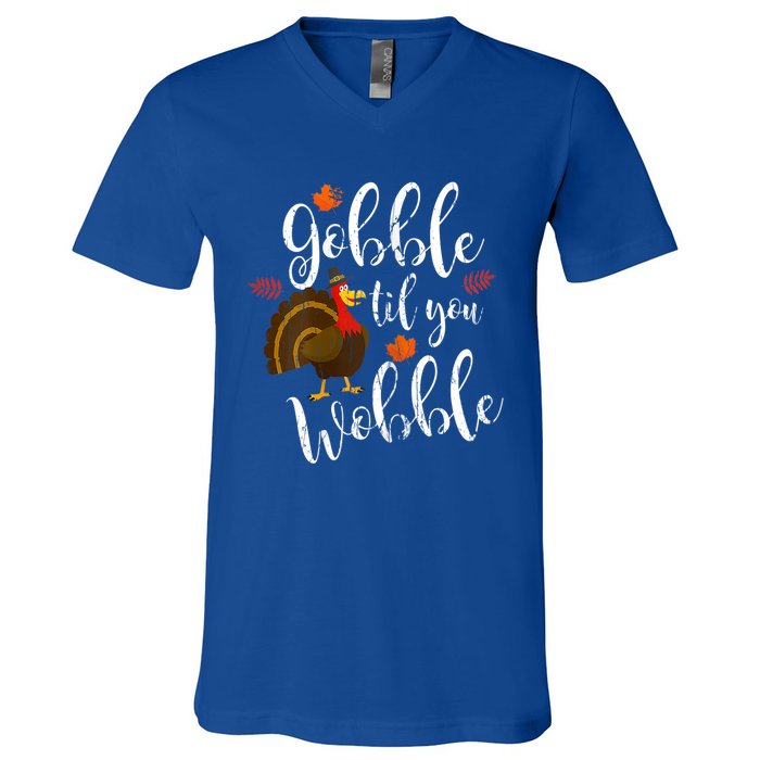 Gobble Till You Wobble Dabbing Turkey Family Thanksgiving Meaningful Gift V-Neck T-Shirt