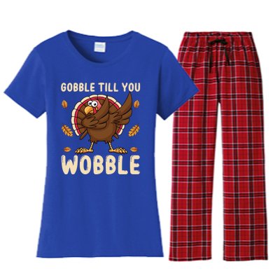 Gobble Till You Wobble Funny Thanksgiving Turkey Graphic Gift Women's Flannel Pajama Set