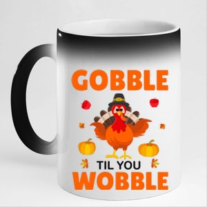 Gobble Til You Wobble Funny Thanksgiving 11oz Black Color Changing Mug