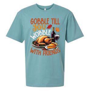 Gobble Till You Wobble With Friends Funny Turkey & Pie Sueded Cloud Jersey T-Shirt