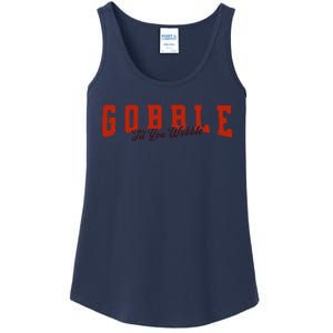 Gobble Til You Wobble Funny Thanksgiving Turkey Dinner Ladies Essential Tank