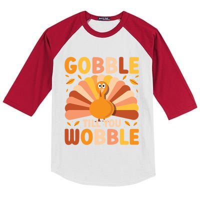 Gobble Till You Wobble Thanksgiving Turkey Cute Family Out Gift Kids Colorblock Raglan Jersey