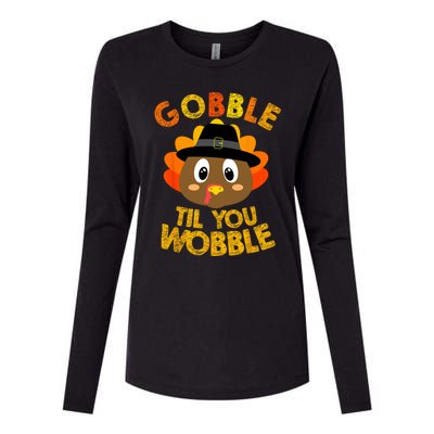 Gobble Till You Wobble Vintage Retro Thanksgiving Womens Cotton Relaxed Long Sleeve T-Shirt