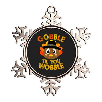 Gobble Till You Wobble Vintage Retro Thanksgiving Metallic Star Ornament