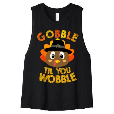 Gobble Till You Wobble Vintage Retro Thanksgiving Women's Racerback Cropped Tank