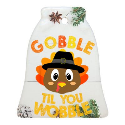 Gobble Till You Wobble Vintage Retro Thanksgiving Ceramic Bell Ornament