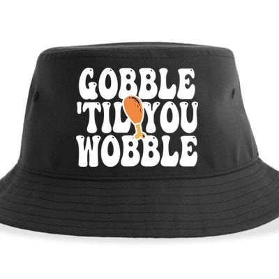 Gobble Til You Wobble Funny Thanksgiving Sustainable Bucket Hat