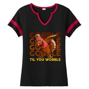 Gobble Til You Wobble Dabbing Turkey Gift Ladies Halftime Notch Neck Tee