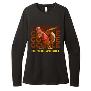 Gobble Til You Wobble Dabbing Turkey Gift Womens CVC Long Sleeve Shirt