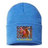 Gobble Til You Wobble Dabbing Turkey Gift Sustainable Knit Beanie