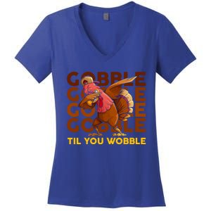 Gobble Til You Wobble Dabbing Turkey Gift Women's V-Neck T-Shirt