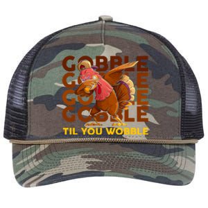 Gobble Til You Wobble Dabbing Turkey Gift Retro Rope Trucker Hat Cap