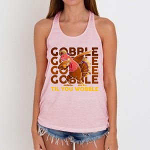 Gobble Til You Wobble Dabbing Turkey Gift Women's Knotted Racerback Tank