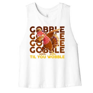 Gobble Til You Wobble Dabbing Turkey Gift Women's Racerback Cropped Tank