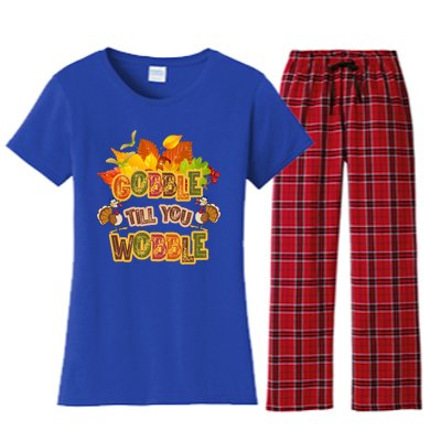 Gobble Til You Wobble Fall Thanksgiving Gift Women's Flannel Pajama Set