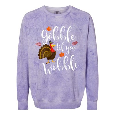 Gobble Till You Wobble Dabbing Turkey Family Thanksgiving Gift Colorblast Crewneck Sweatshirt