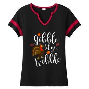 Gobble Till You Wobble Dabbing Turkey Family Thanksgiving Gift Ladies Halftime Notch Neck Tee