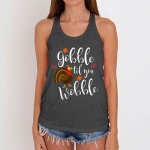 Gobble Till You Wobble Dabbing Turkey Family Thanksgiving Gift Women's Knotted Racerback Tank