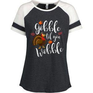 Gobble Till You Wobble Dabbing Turkey Family Thanksgiving Gift Enza Ladies Jersey Colorblock Tee