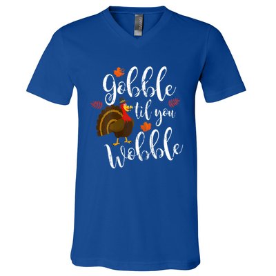 Gobble Till You Wobble Dabbing Turkey Family Thanksgiving Gift V-Neck T-Shirt