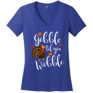 Gobble Till You Wobble Dabbing Turkey Family Thanksgiving Gift Women's V-Neck T-Shirt