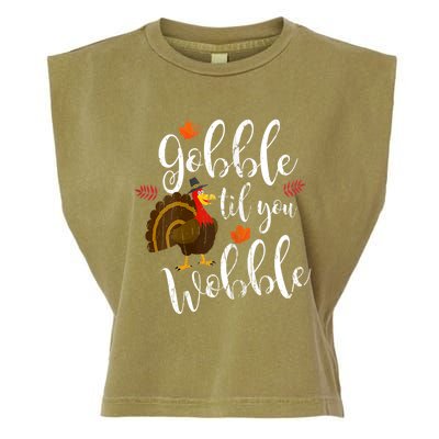 Gobble Till You Wobble Dabbing Turkey Family Thanksgiving Gift Garment-Dyed Women's Muscle Tee