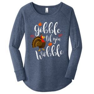 Gobble Till You Wobble Dabbing Turkey Family Thanksgiving Gift Women's Perfect Tri Tunic Long Sleeve Shirt