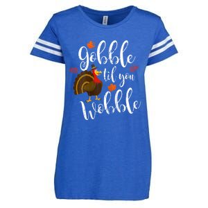 Gobble Till You Wobble Dabbing Turkey Family Thanksgiving Gift Enza Ladies Jersey Football T-Shirt