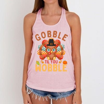 Gobble Til You Wobble Turkey Thanksgiving Gift Women's Knotted Racerback Tank