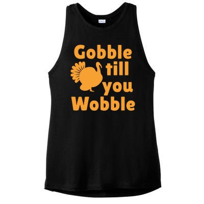 Gobble Til You Wobble Thanksgiving Turkey Present Ladies PosiCharge Tri-Blend Wicking Tank